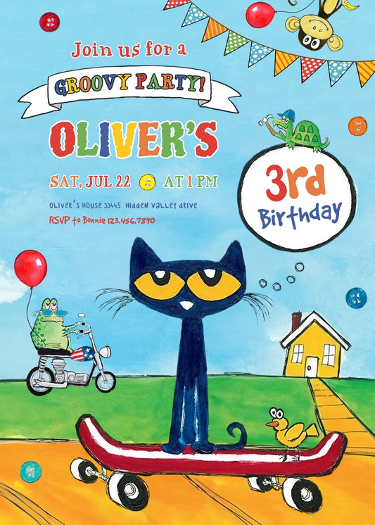 Pete the Cat personizable birthday invitation template, instant download, WO263