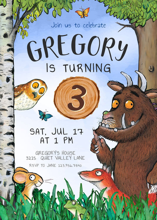 Gruffalo personizable birthday invitation template, instant download, LG738