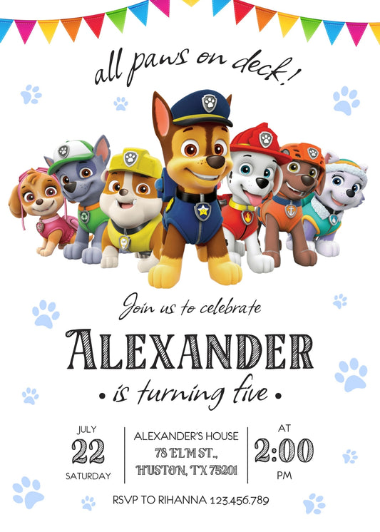 PAW Patrol personizable birthday invitation template, instant download, YM596