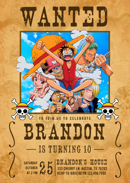 One Piece Monkey D.Luffy Anime personizable birthday invitation template, instant download, EB481