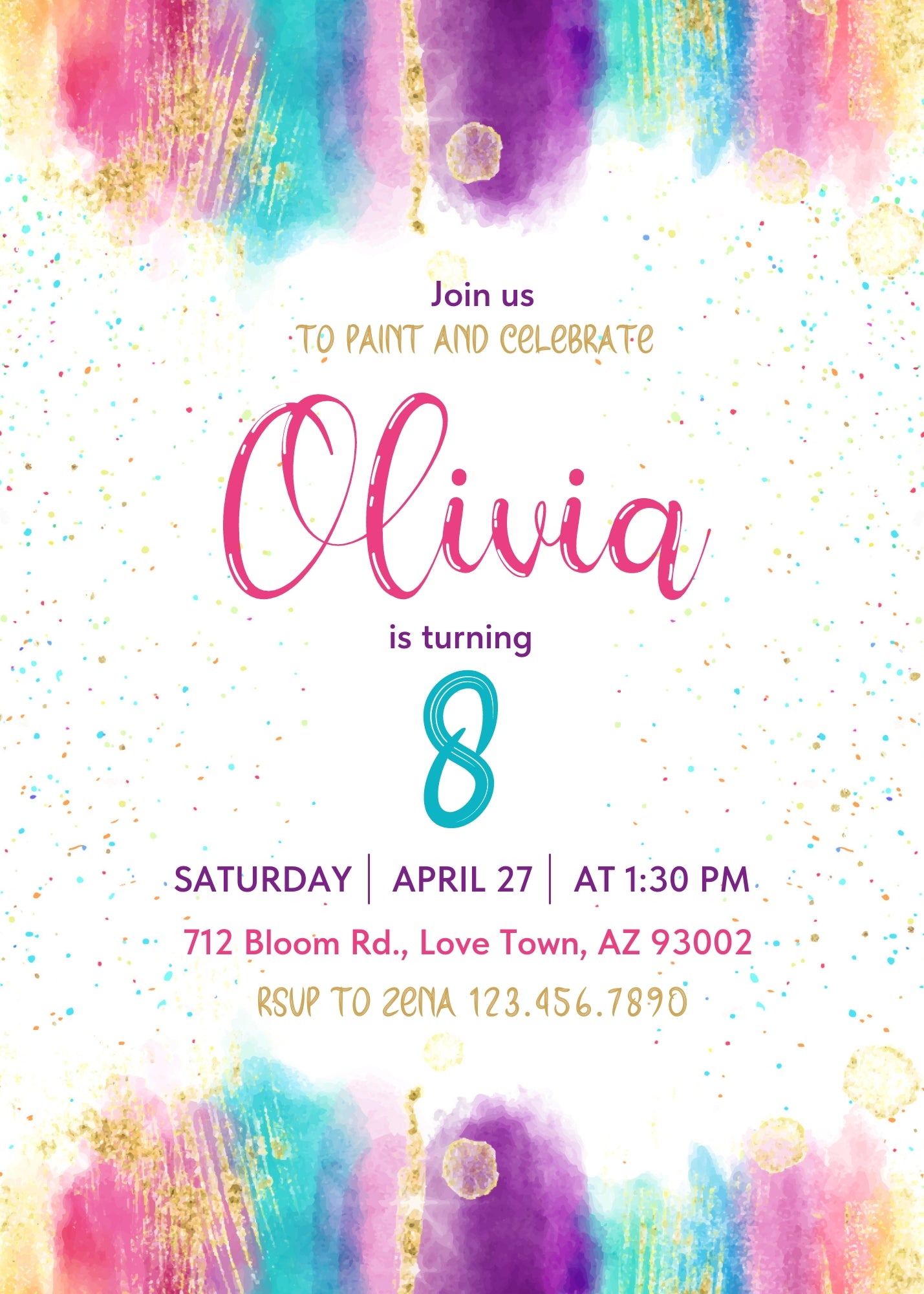 Art Party personizable birthday invitation template, instant download, girl, OF869