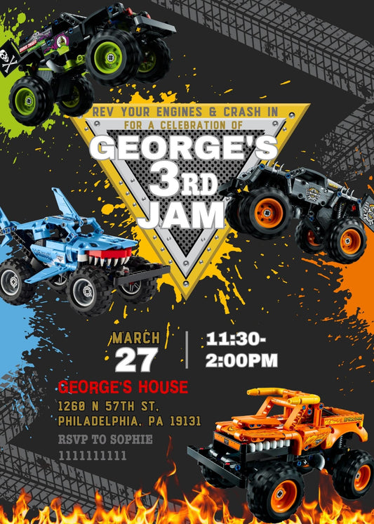 Monster Jam Monster Truck personizable birthday invitation template, instant download, boy, EL554