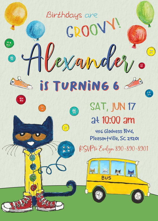 Pete the Cat personizable birthday invitation template, instant download, KI486