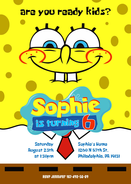 SpongeBob SquarePant personizable birthday invitation template, instant download, ZA783