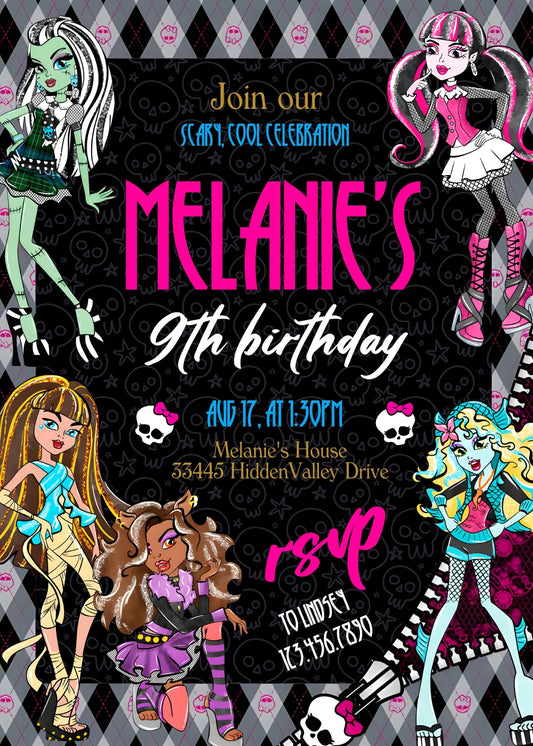 Monster High personizable birthday invitation template, instant download, girl, WU026