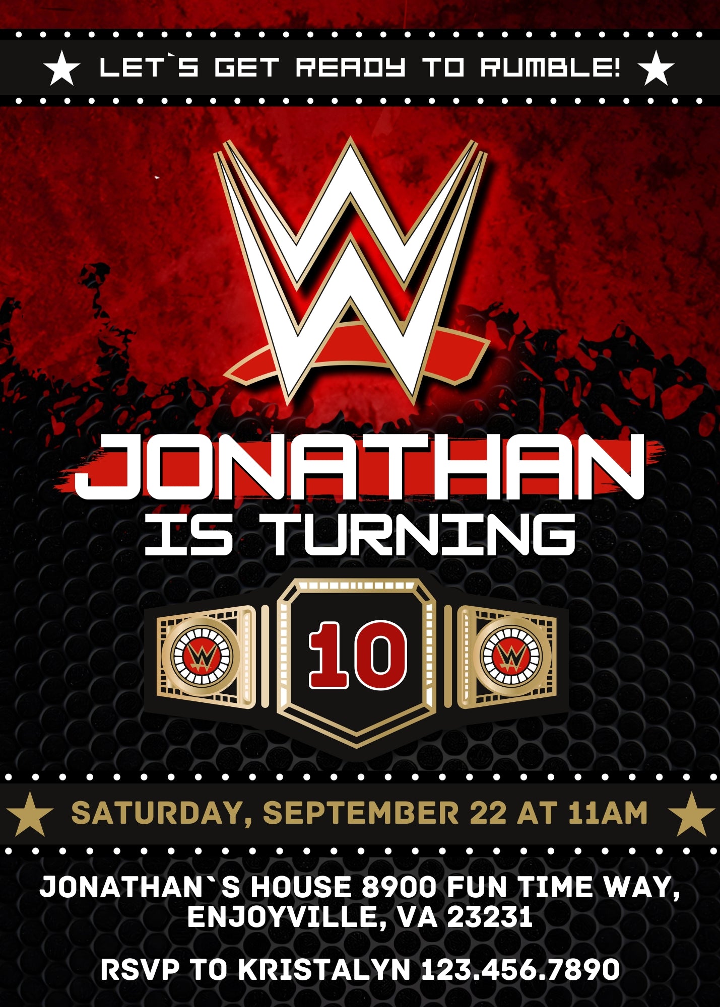 Wrestling WWE WrestleMania personizable birthday invitation template, instant download, boy, BO743