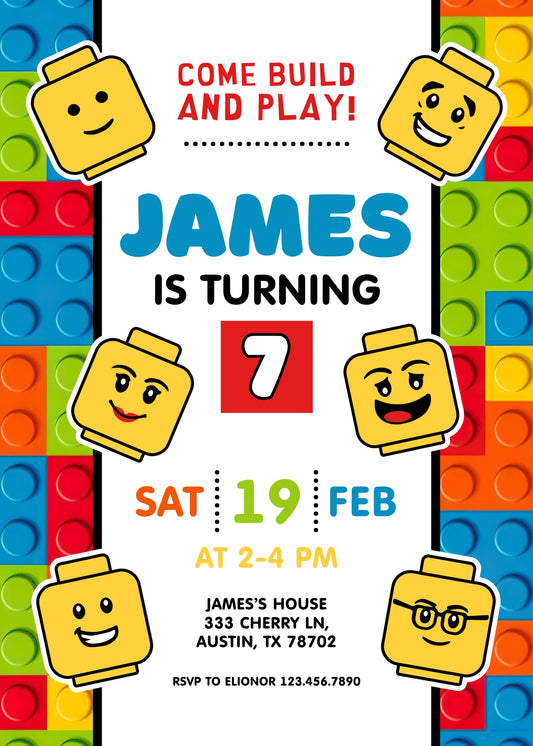 Lego Minifigures personizable birthday invitation template, instant download, FN193