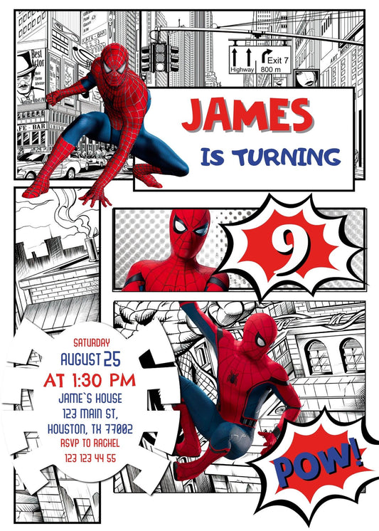 Spiderman Marvel Superhero personizable birthday invitation template, instant download, boy, UT015