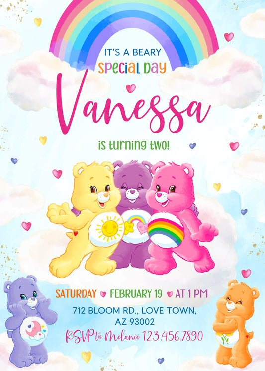 Care Bears personizable birthday invitation template, instant download, MU796