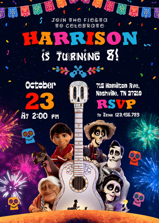 Coco Día Muertos Halloween personizable birthday invitation template, instant download, XL513