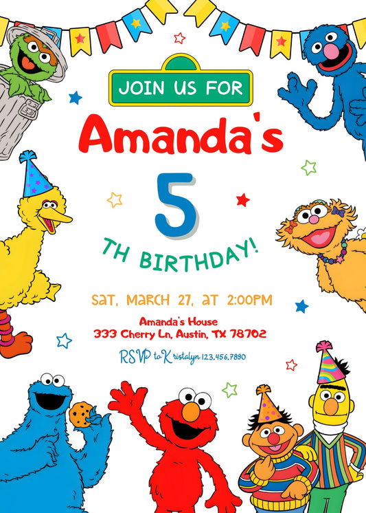 Sesame Street personizable birthday invitation template, instant download, PT831