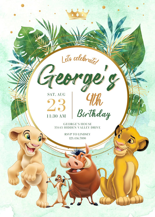 Lion King Simba personizable birthday invitation template, instant download, JJ848