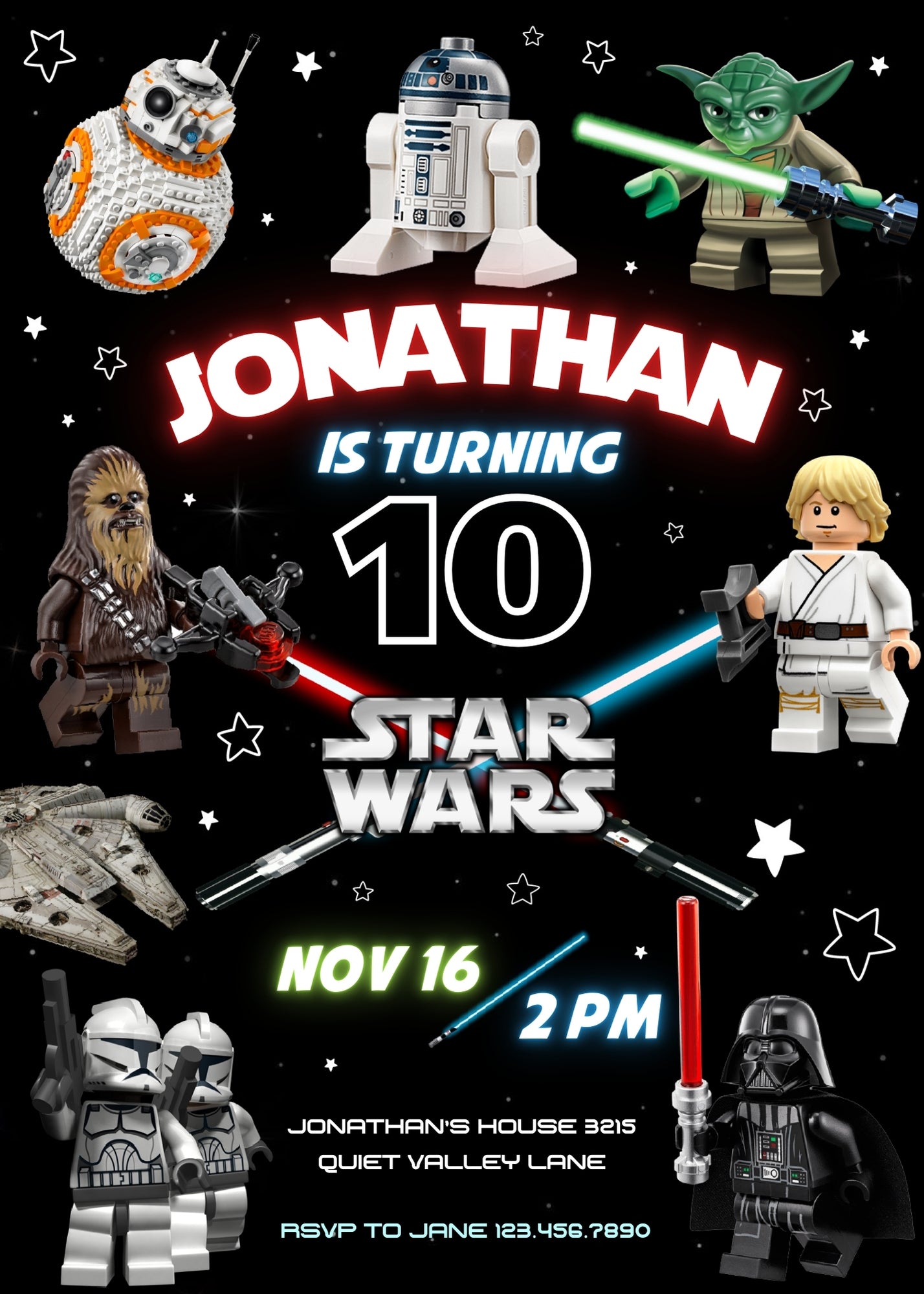 Star Wars Darth Vader Lego Minifigures personizable birthday invitation template, instant download, AO964