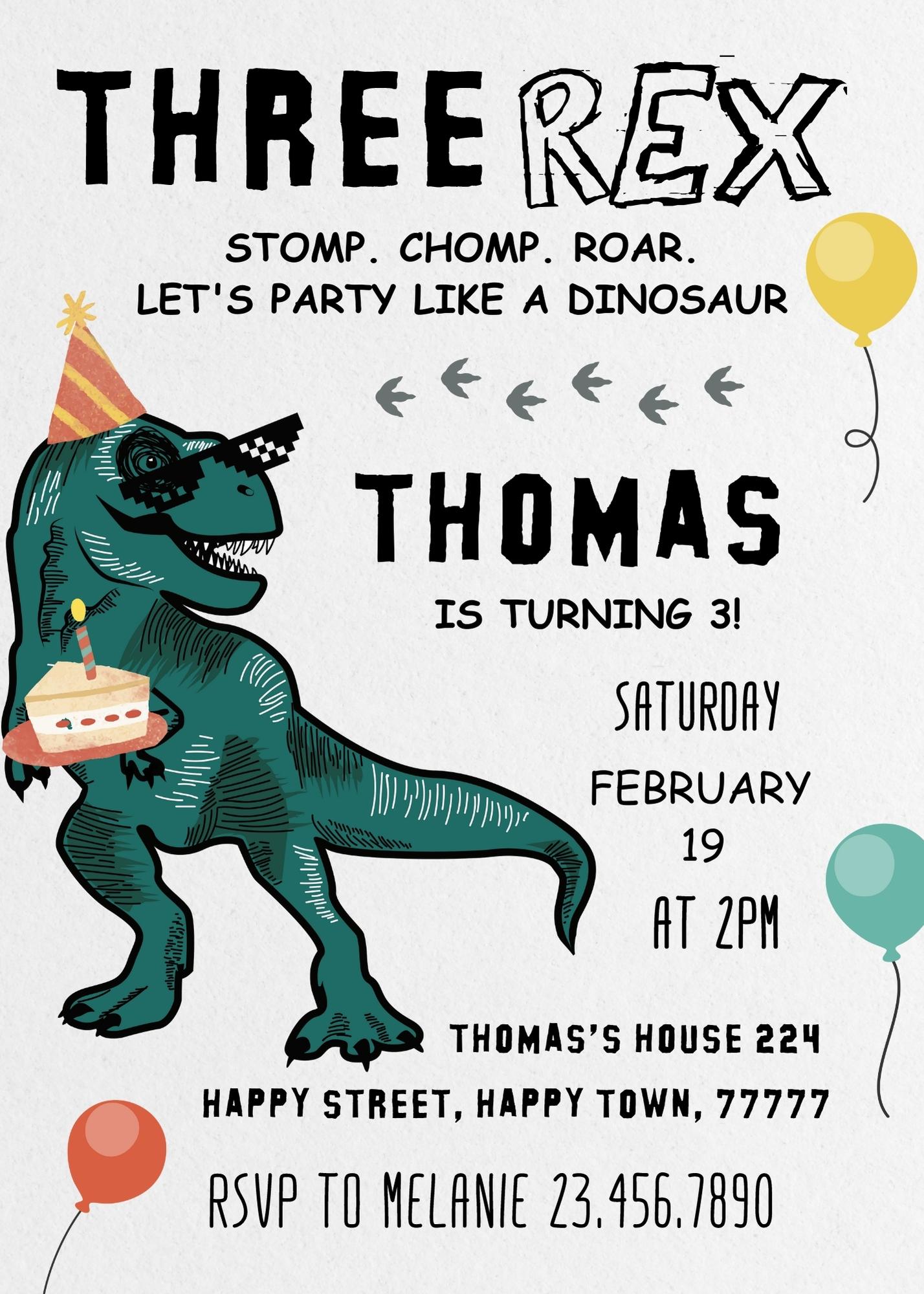 Dinosaur T-Rex personizable birthday invitation template, instant download, BL910
