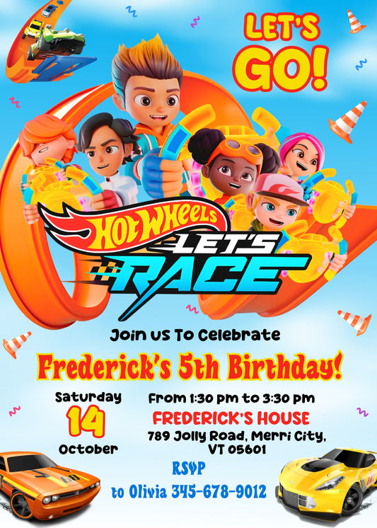 Hot Wheels Let's Race personizable birthday invitation template, instant download, boy, AC355
