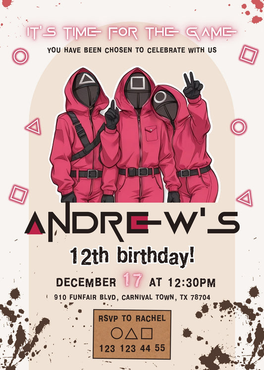 Squid Game customizable birthday invite template, instant download| SO631