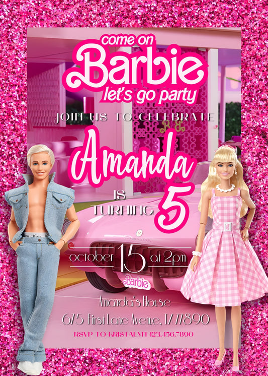 Barbie Pink personizable birthday invitation template, instant download, girl, UK803