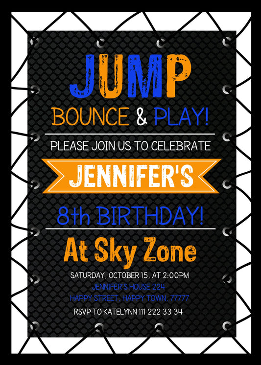 Trampoline Jump Party personizable birthday invitation template, instant download, XA631
