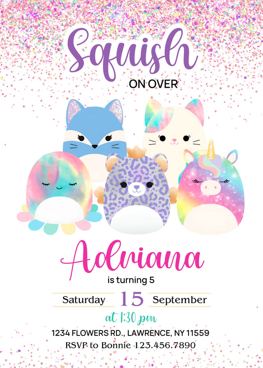 Squishmallows personizable birthday invitation template, instant download, EV073