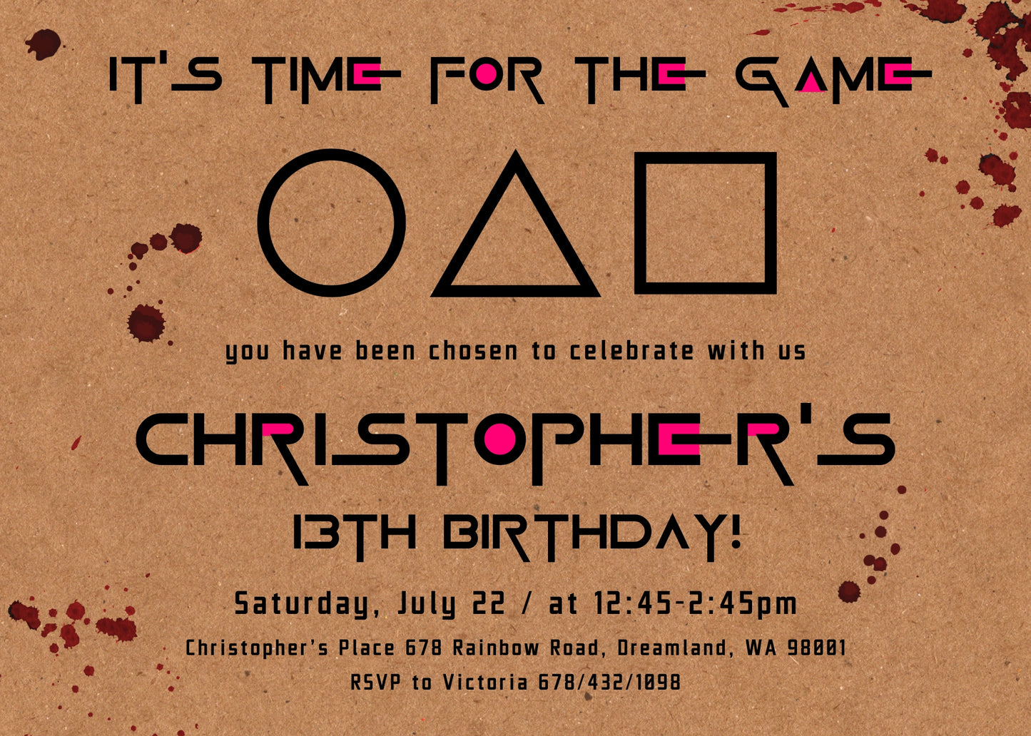 Squid Game personizable birthday invitation template, instant download, KB939