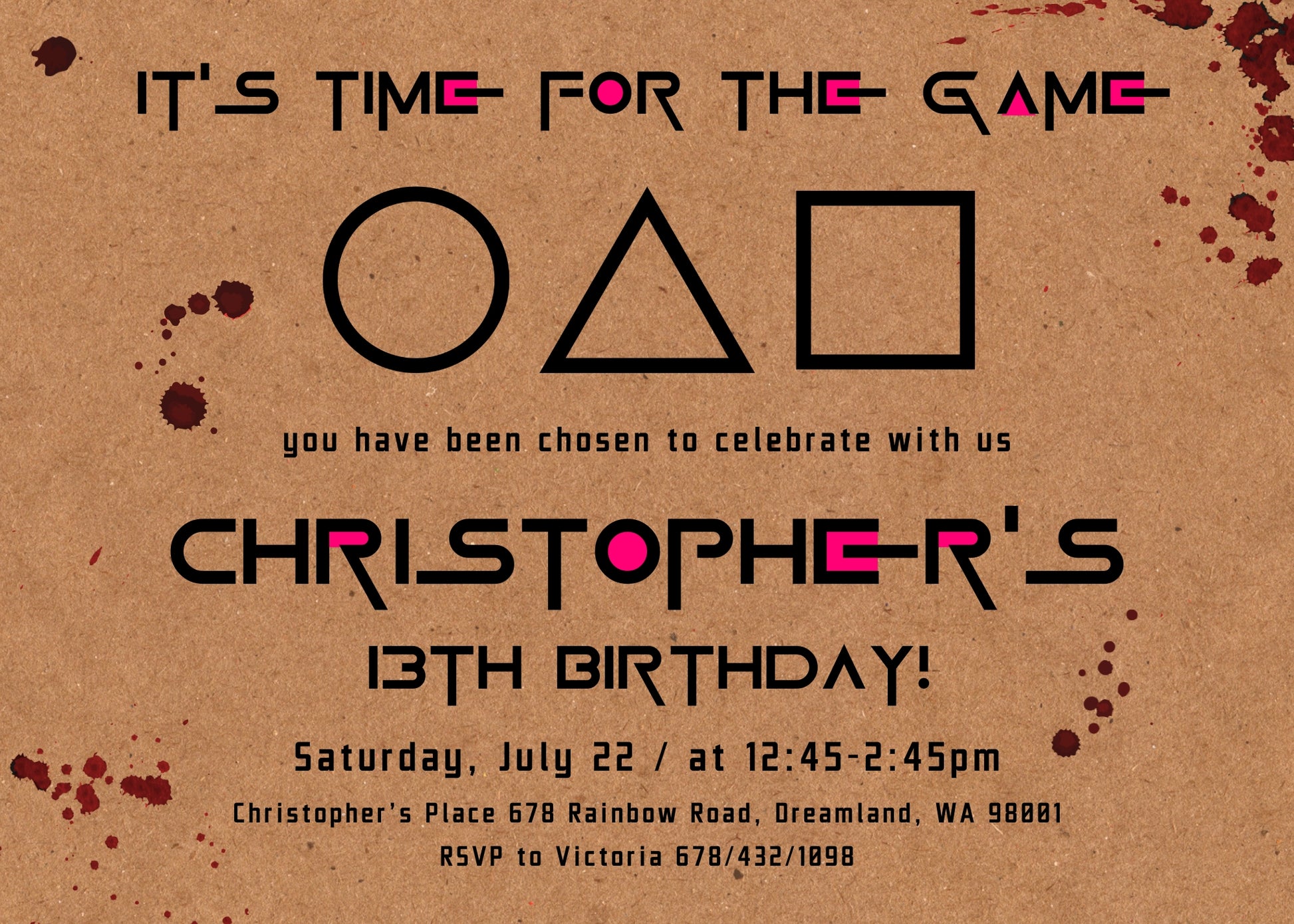 Squid Game personizable birthday invitation template, instant download, KB939