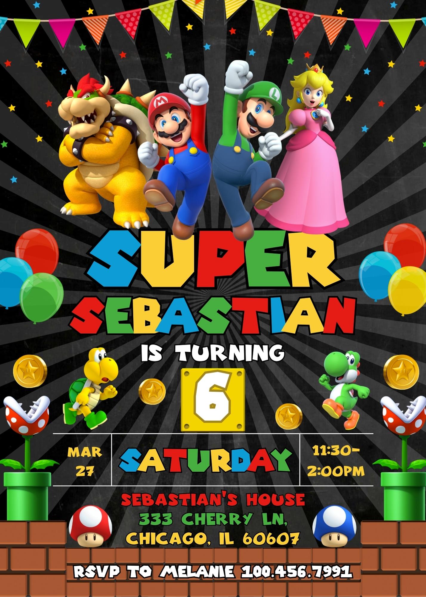Super Mario Bros personizable birthday invitation template, instant download, QP196