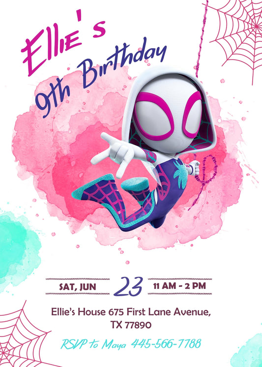 Spider Gwen Ghost Spidey personizable birthday invitation template, instant download, girl, UX247
