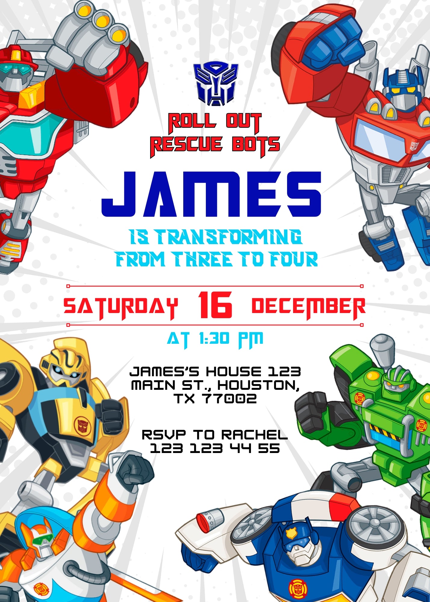 Transformers Rescue Bots personizable birthday invitation template, instant download, boy, QS711