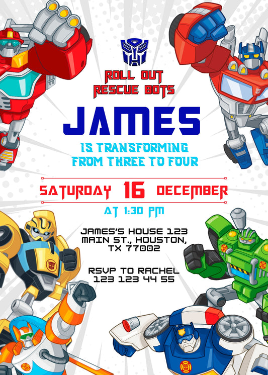 Transformers Rescue Bots personizable birthday invitation template, instant download, boy, QS711