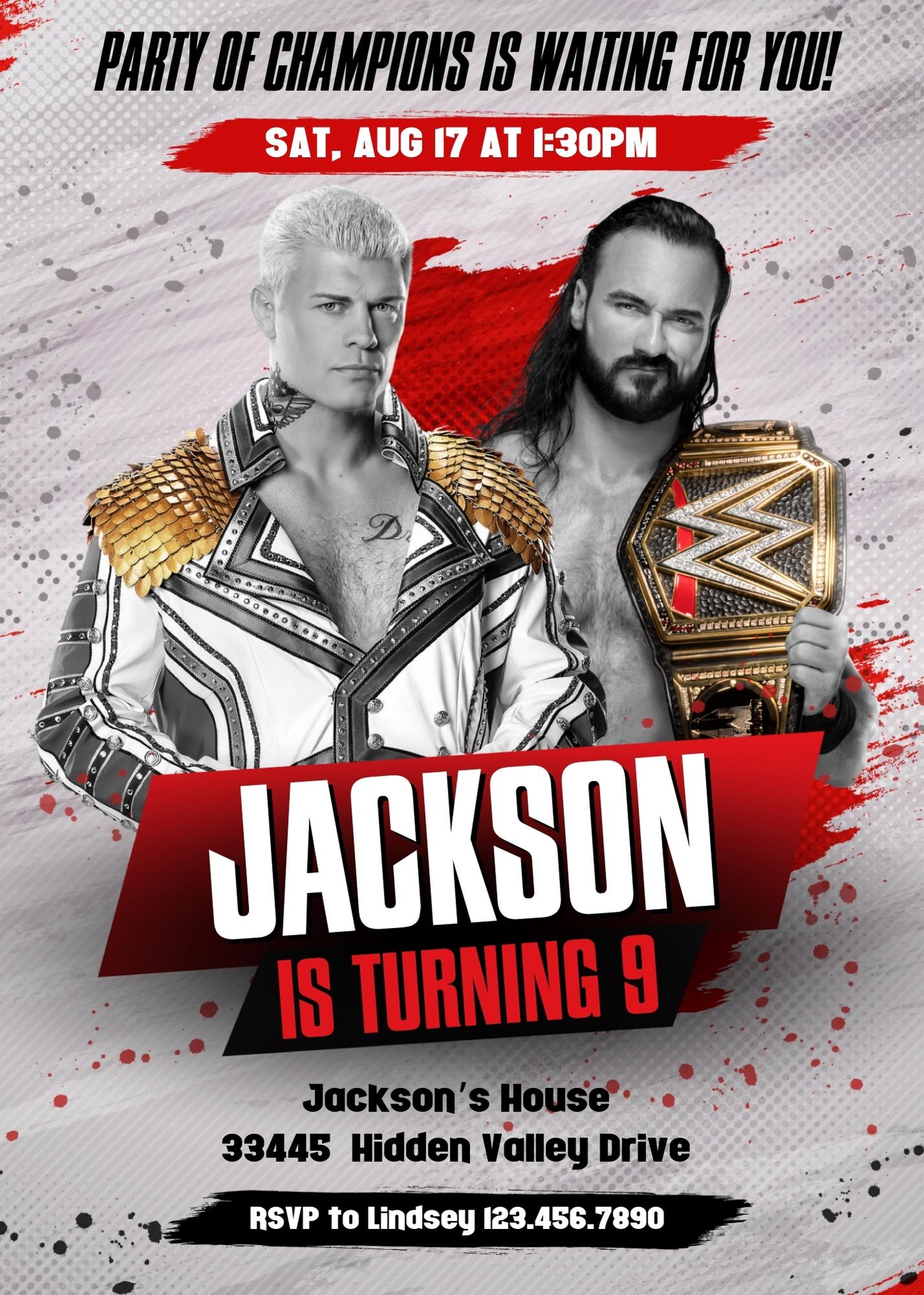 Wrestling WWE WrestleMania personizable birthday invitation template, instant download, boy, YG825