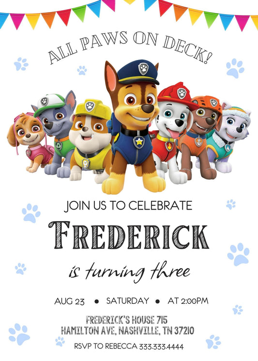 PAW Patrol personizable birthday invitation template, instant download, KF467