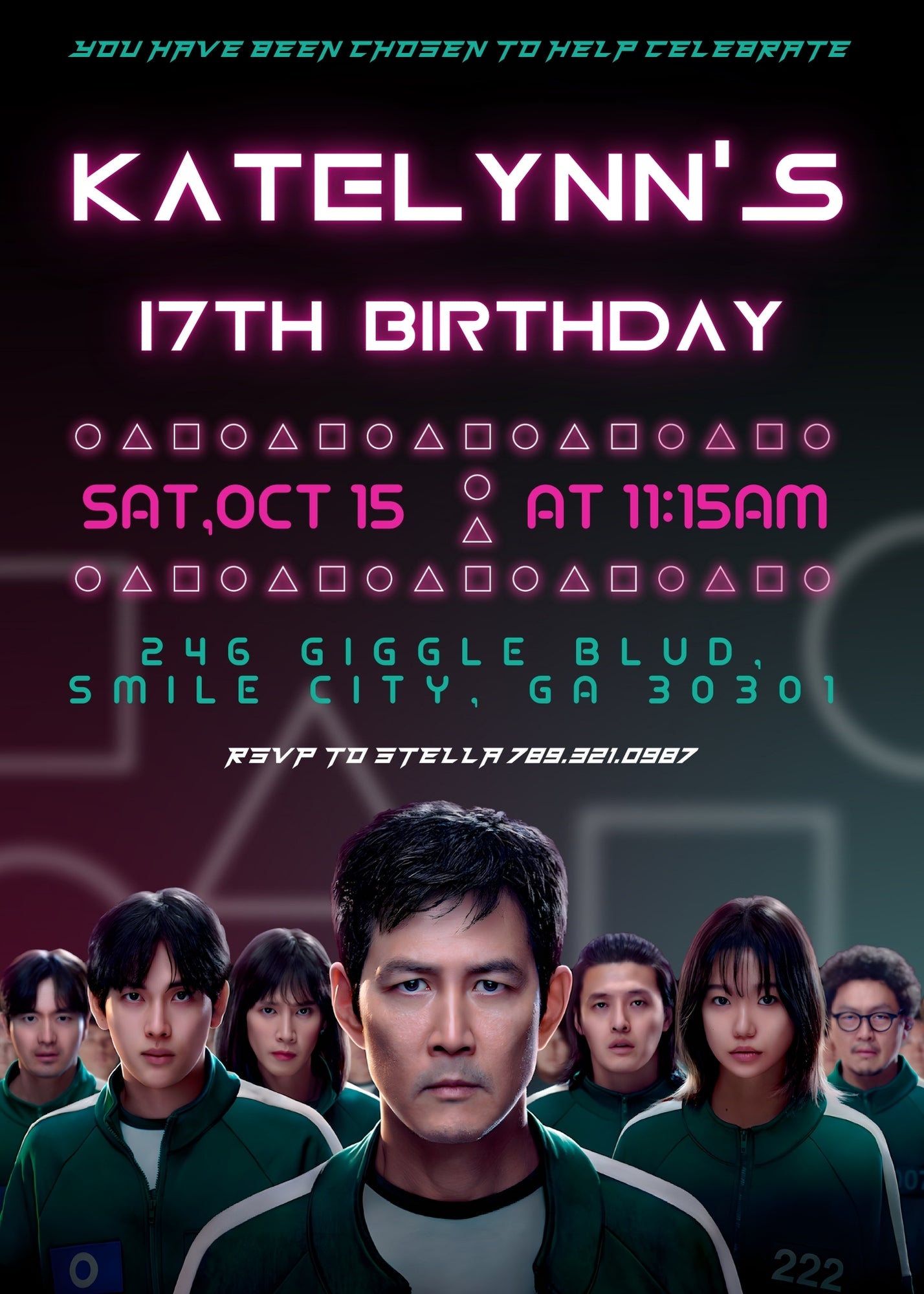 Squid Game customizable birthday invite template, instant download| DV532