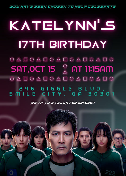 Squid Game customizable birthday invite template, instant download| DV532