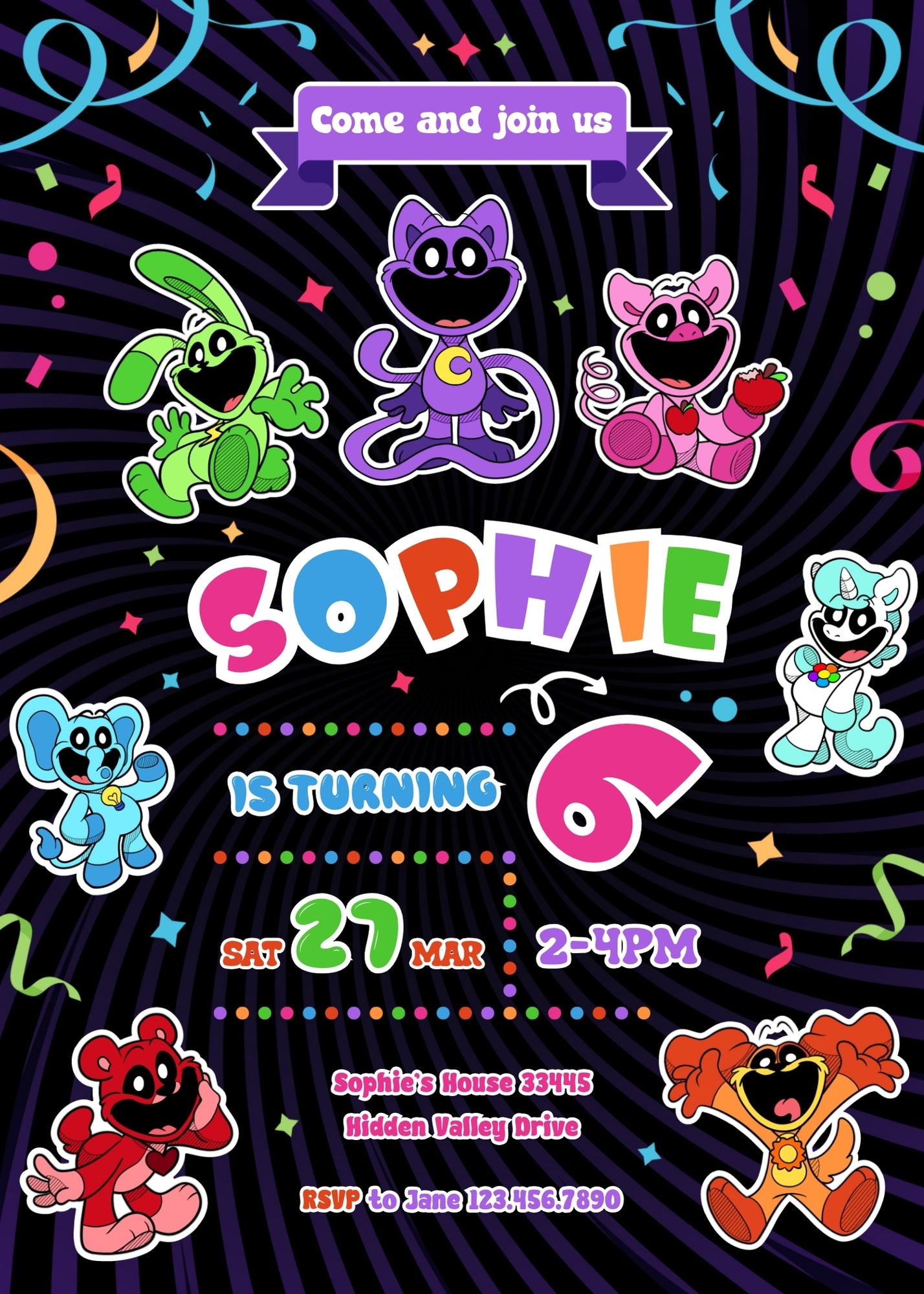 Smiling Critters personizable birthday invitation template, instant download, KE425