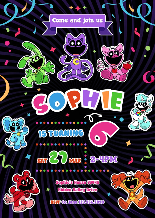 Smiling Critters personizable birthday invitation template, instant download, KE425