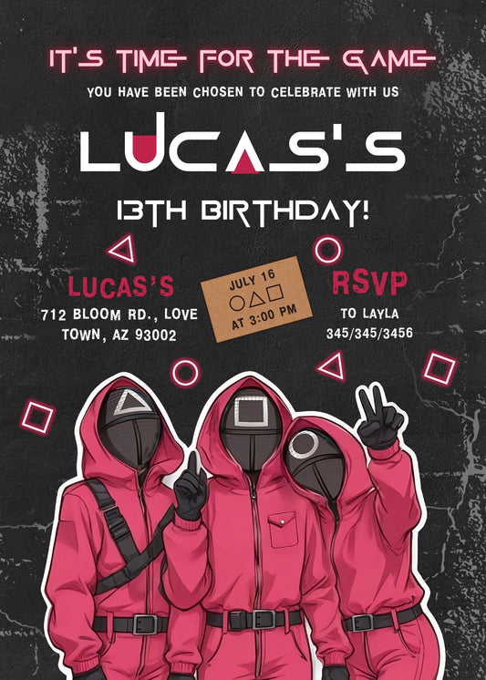 Squid Game customizable birthday invite template, instant download| OS105