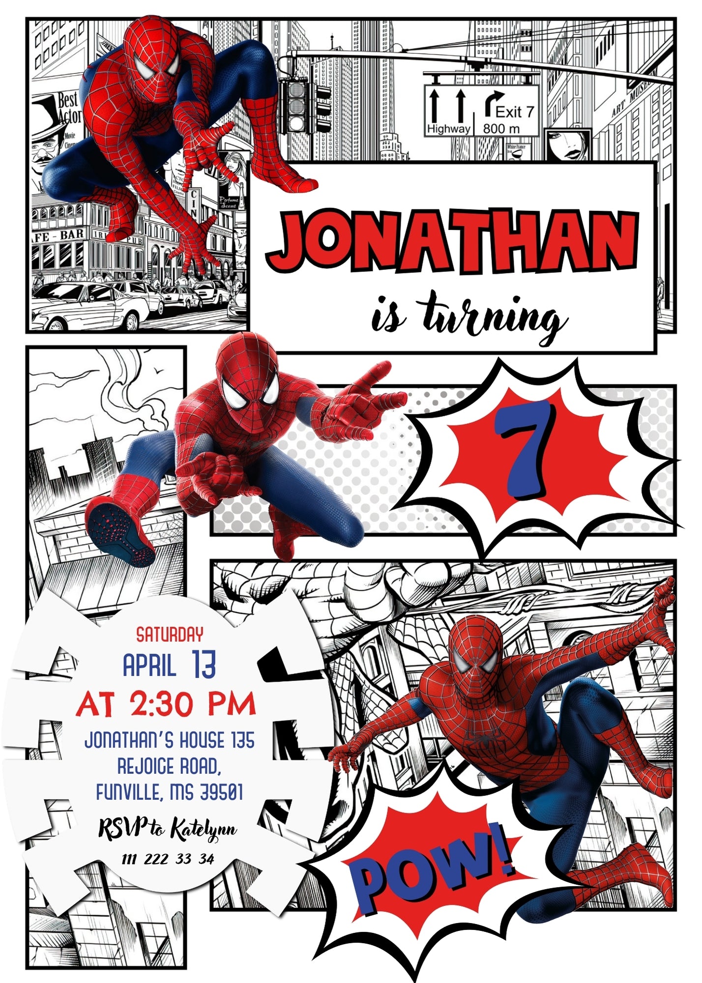 Spiderman Marvel Superhero personizable birthday invitation template, instant download, boy, IH292