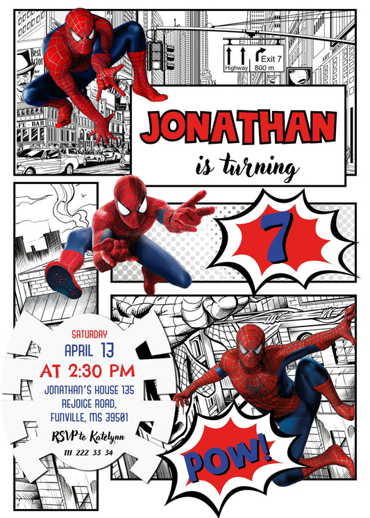 Spiderman Marvel Superhero personizable birthday invitation template, instant download, boy, IH292