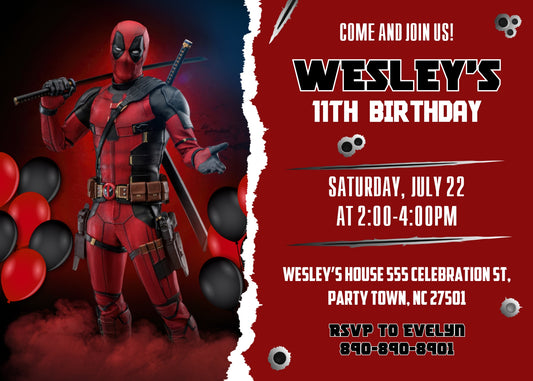 Deadpool Marvel personizable birthday invitation template, instant download, boy, JR913