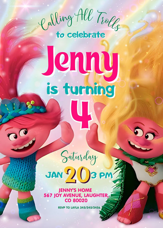 Trolls Poppy personizable birthday invitation template, instant download, WM271
