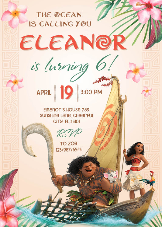 Moana Princess personizable birthday invitation template, instant download, girl, PR010