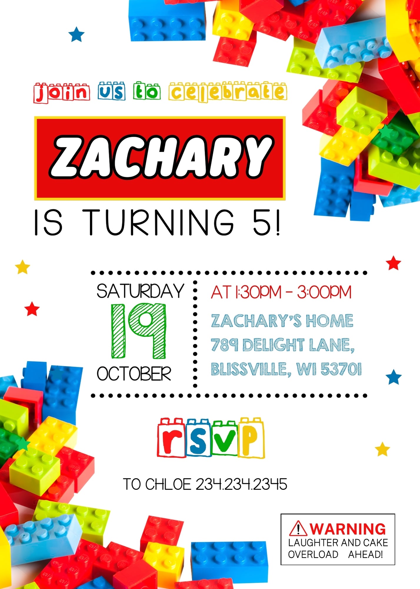 Lego personizable birthday invitation template, instant download, ID607