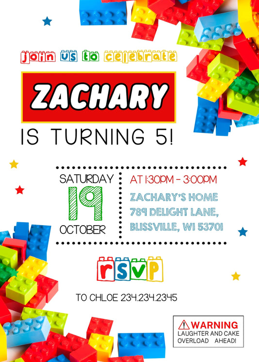 Lego personizable birthday invitation template, instant download, ID607