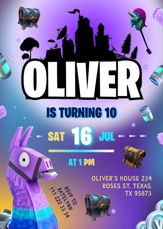 Fortnite Gamer personizable birthday invitation template, instant download, boy, SY260