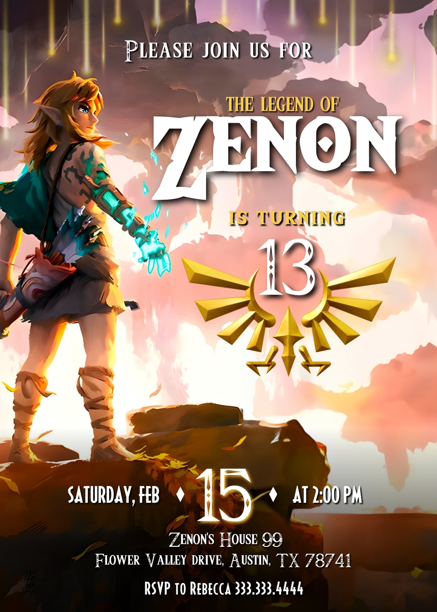 Legend of Zelda Gamer personizable birthday invitation template, instant download, RZ993