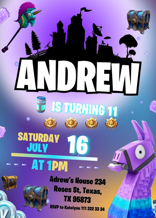 Fortnite Gamer personizable birthday invitation template, instant download, boy, ES433