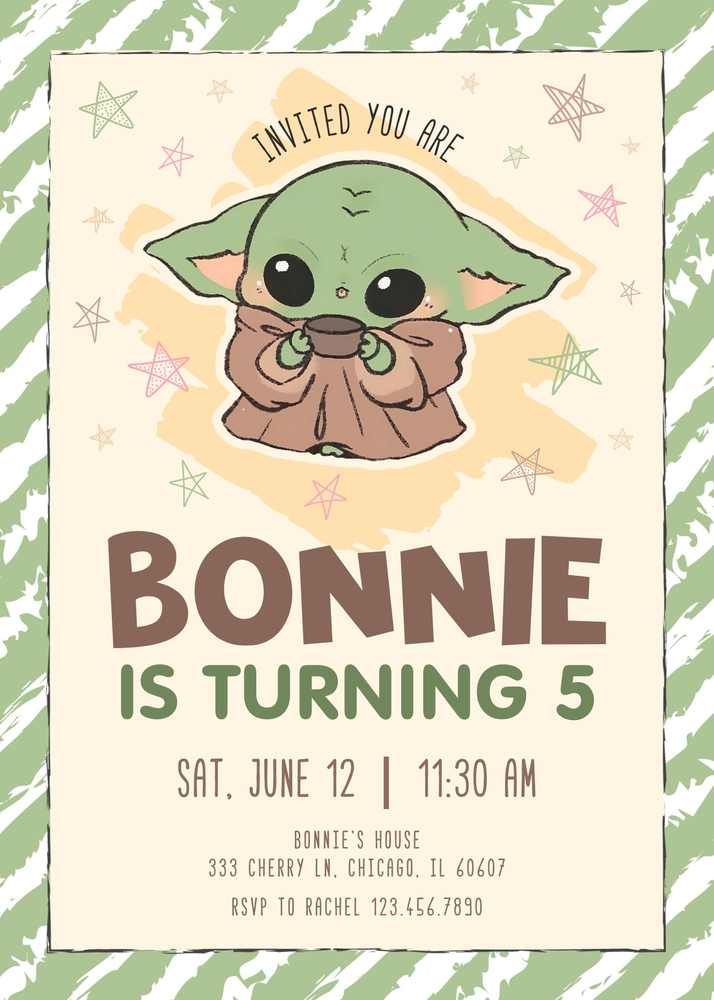 Baby Yoda Grogu Star Wars Mandalorian personizable birthday invitation template, instant download, boy, XV631