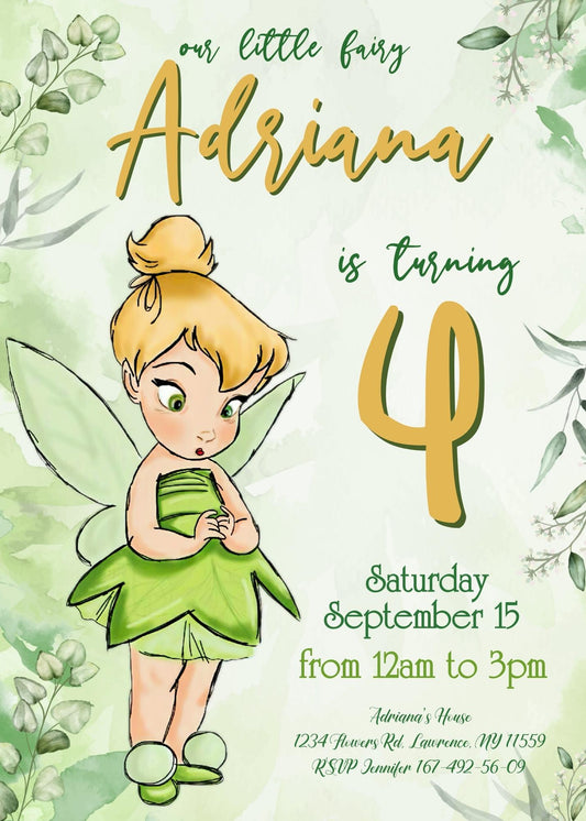 Tinker Bell Fairy Princess personizable birthday invitation template, instant download, girl, YS706