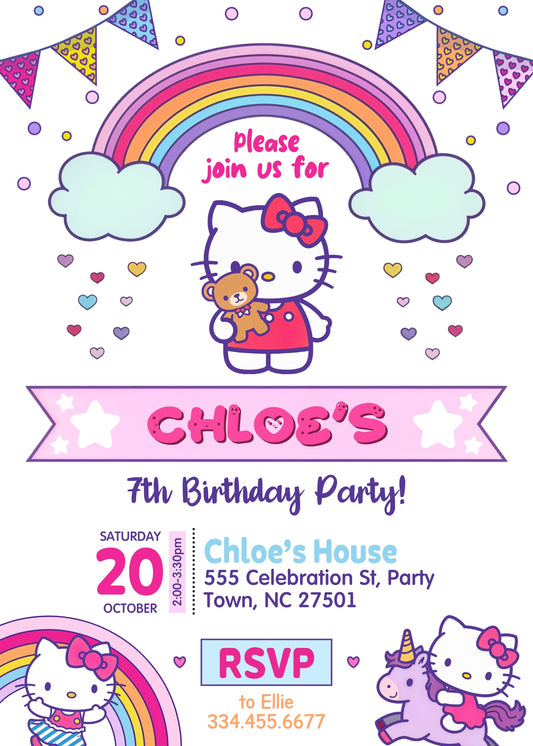 Hello Kitty Sanrio personizable birthday invitation template, instant download, PD410