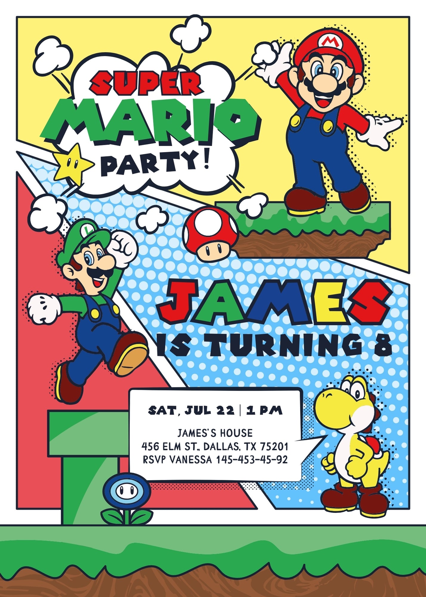 Super Mario Bros customizable birthday invite template, instant download| VX826
